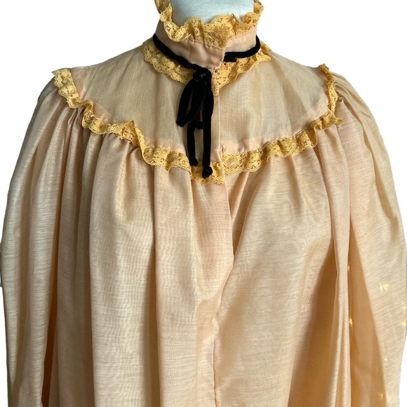 Vintage Capricorn Designer’s Gallery Peach Full Length Long Sleeve Gown Boho S/M - Picture 5 of 11